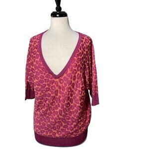 Y2K Juicy Couture MD Sweater Pink Orange Leopard Print Gold JC Logo Charm